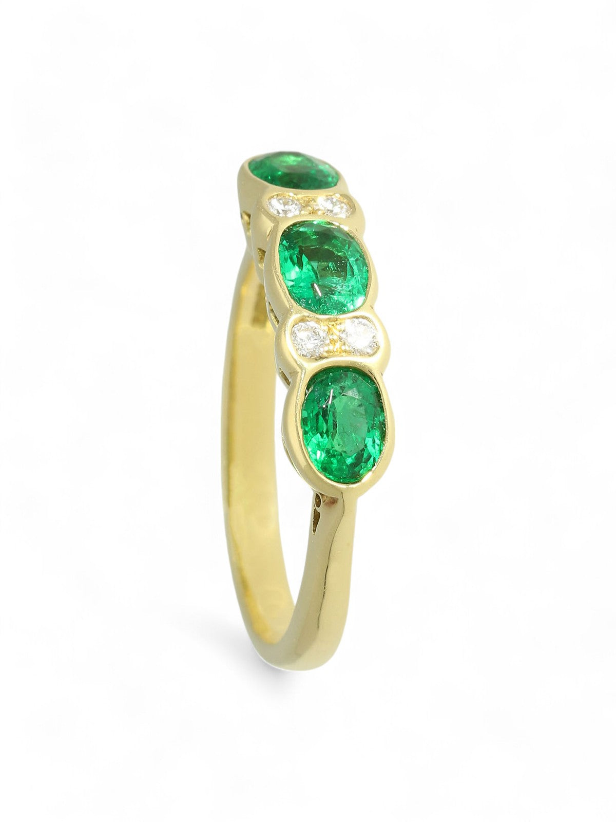 Emerald & Diamond Seven Stone Ring in 18ct Yellow Gold