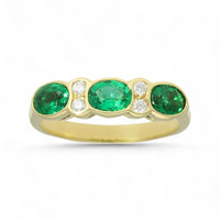 Emerald & Diamond Seven Stone Ring in 18ct Yellow Gold