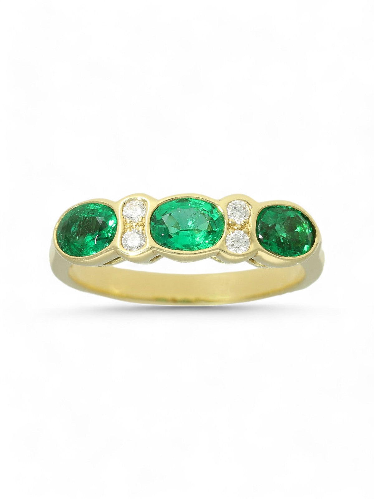 Emerald & Diamond Seven Stone Ring in 18ct Yellow Gold