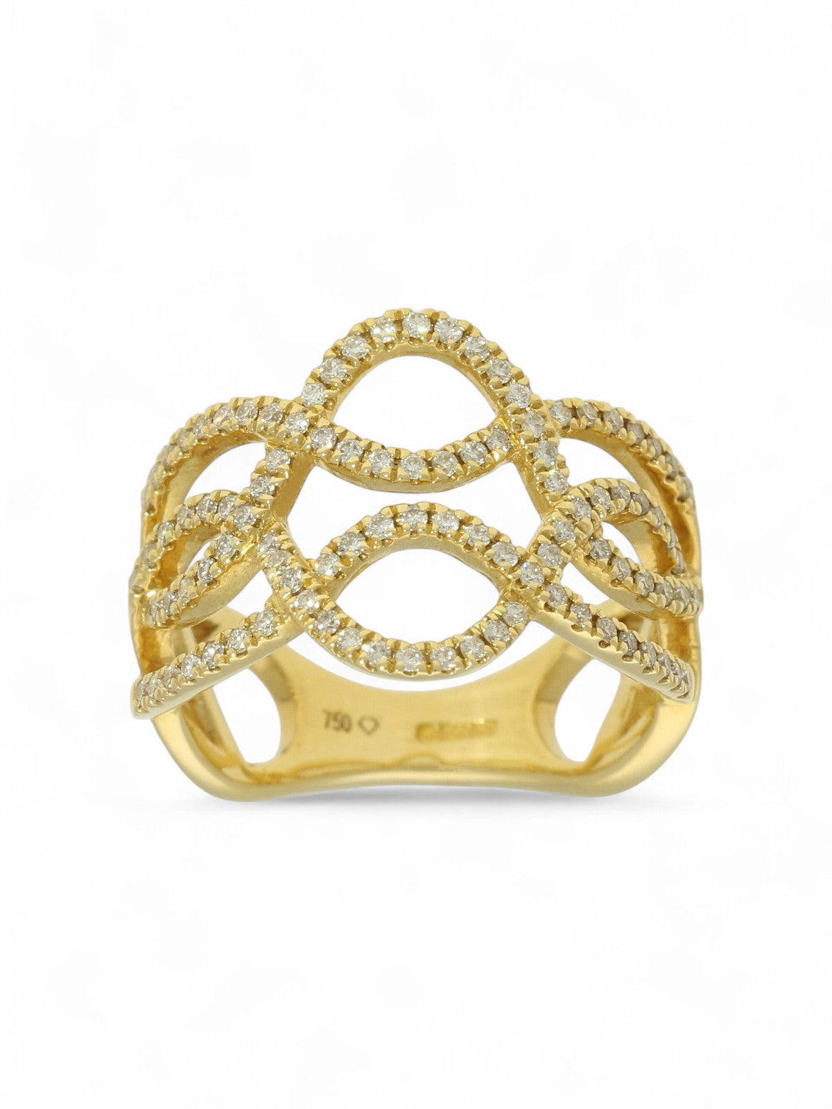 Diamond Crossover Ring Round Brilliant Cut in 18ct Yellow Gold