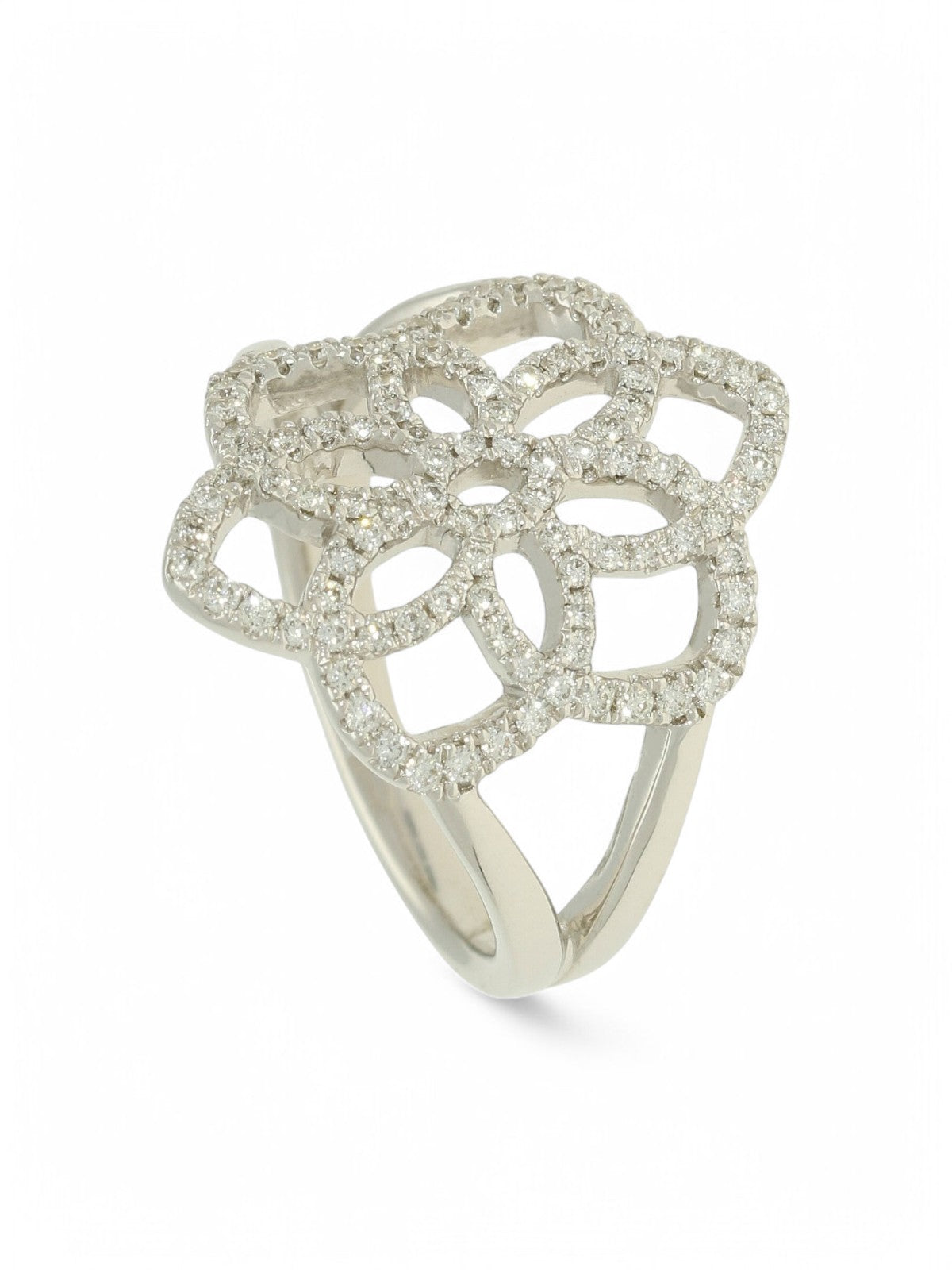 Diamond Floral Ring Round Brilliant Cut in 18ct White Gold