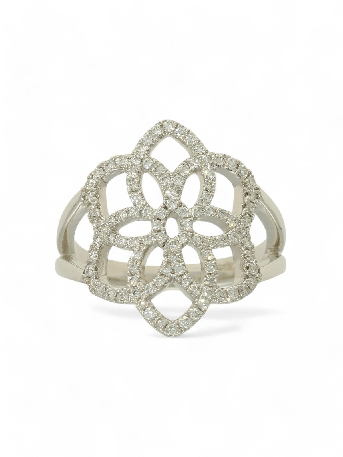 Diamond Floral Ring Round Brilliant Cut in 18ct White Gold