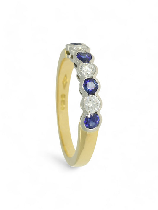 Sapphire & Diamond Half Eternity Ring in 18ct Yellow & White Gold