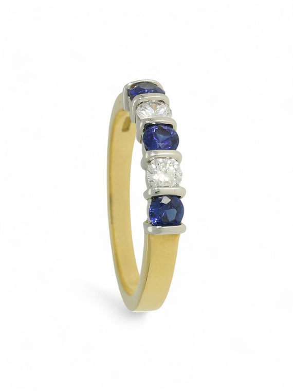 Sapphire & Diamond Half Eternity Ring in 18ct Yellow & White Gold