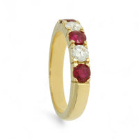 Ruby & Diamond Five Stone Ring Round Cut Brilliant in 18ct Yellow Gold