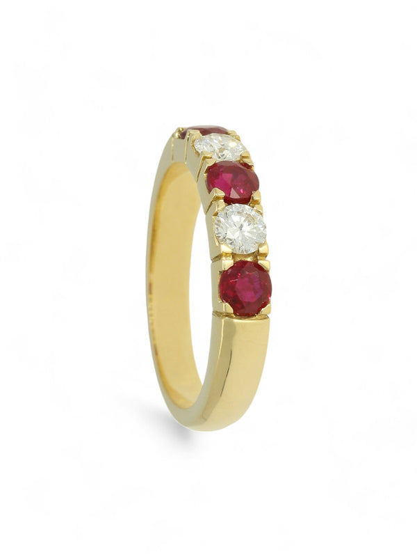 Ruby & Diamond Five Stone Ring Round Cut Brilliant in 18ct Yellow Gold