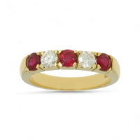 Ruby & Diamond Five Stone Ring Round Cut Brilliant in 18ct Yellow Gold