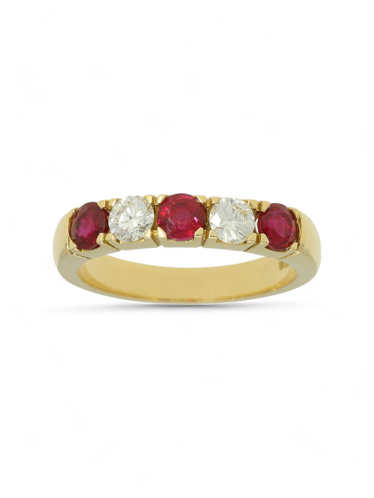 Ruby & Diamond Five Stone Ring Round Cut Brilliant in 18ct Yellow Gold