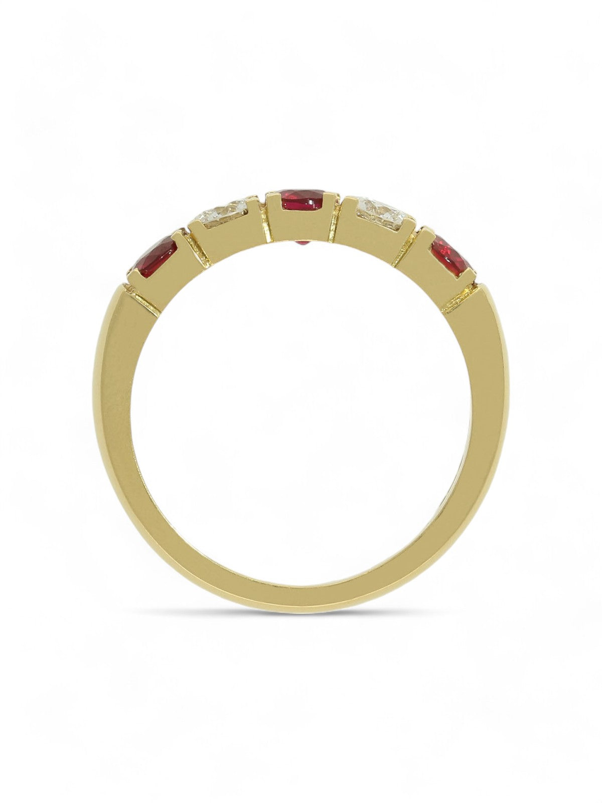 Ruby & Diamond Five Stone Ring Round Cut Brilliant in 18ct Yellow Gold