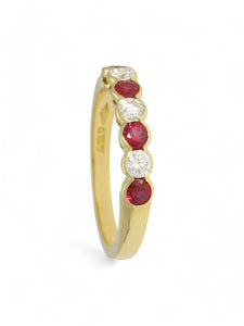 Ruby & Diamond Half Eternity Ring in 18ct Yellow Gold