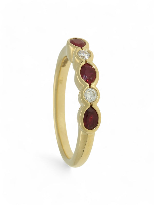 Ruby & Diamond Half Eternity Ring in 18ct Yellow Gold