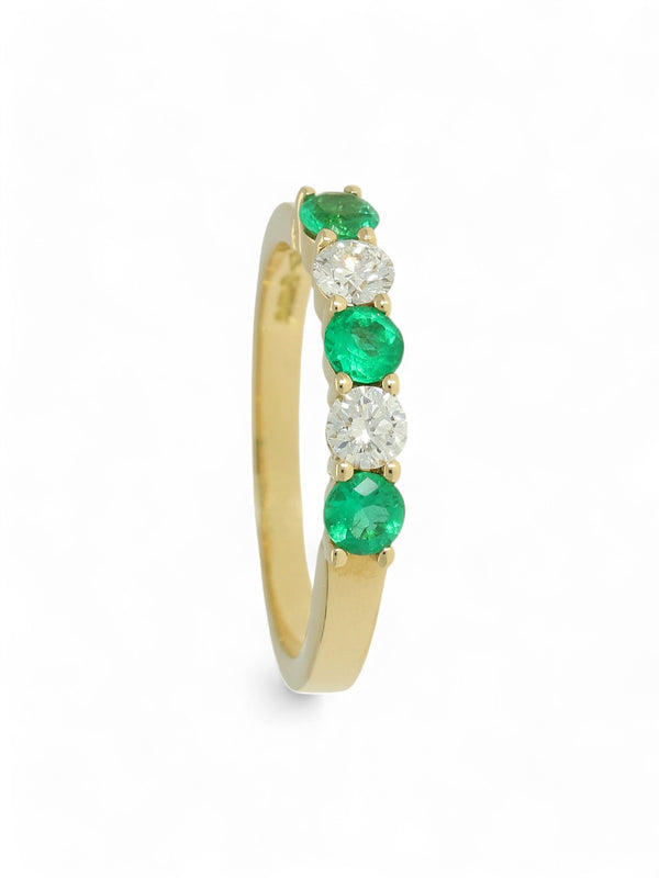 Emerald & Diamond Five Stone Round Brilliant Cut in 18ct Yellow Gold