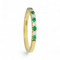 Emerald & Diamond Half Eternity Ring Round Brilliant Cut in 18ct Yellow Gold