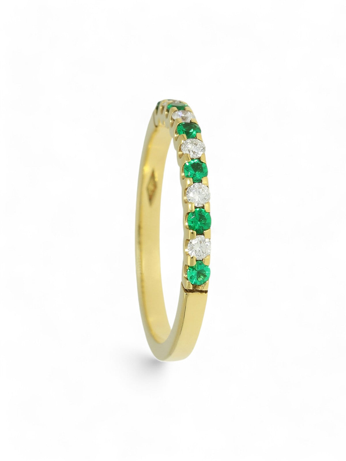 Emerald & Diamond Half Eternity Ring Round Brilliant Cut in 18ct Yellow Gold