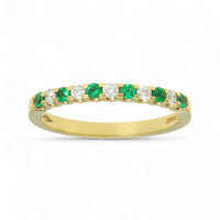 Emerald & Diamond Half Eternity Ring Round Brilliant Cut in 18ct Yellow Gold