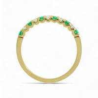 Emerald & Diamond Half Eternity Ring Round Brilliant Cut in 18ct Yellow Gold