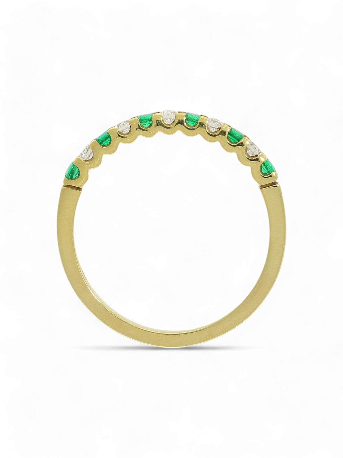 Emerald & Diamond Half Eternity Ring Round Brilliant Cut in 18ct Yellow Gold