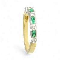 Emerald & Diamond Half Eternity Ring in 18ct Yellow & White Gold