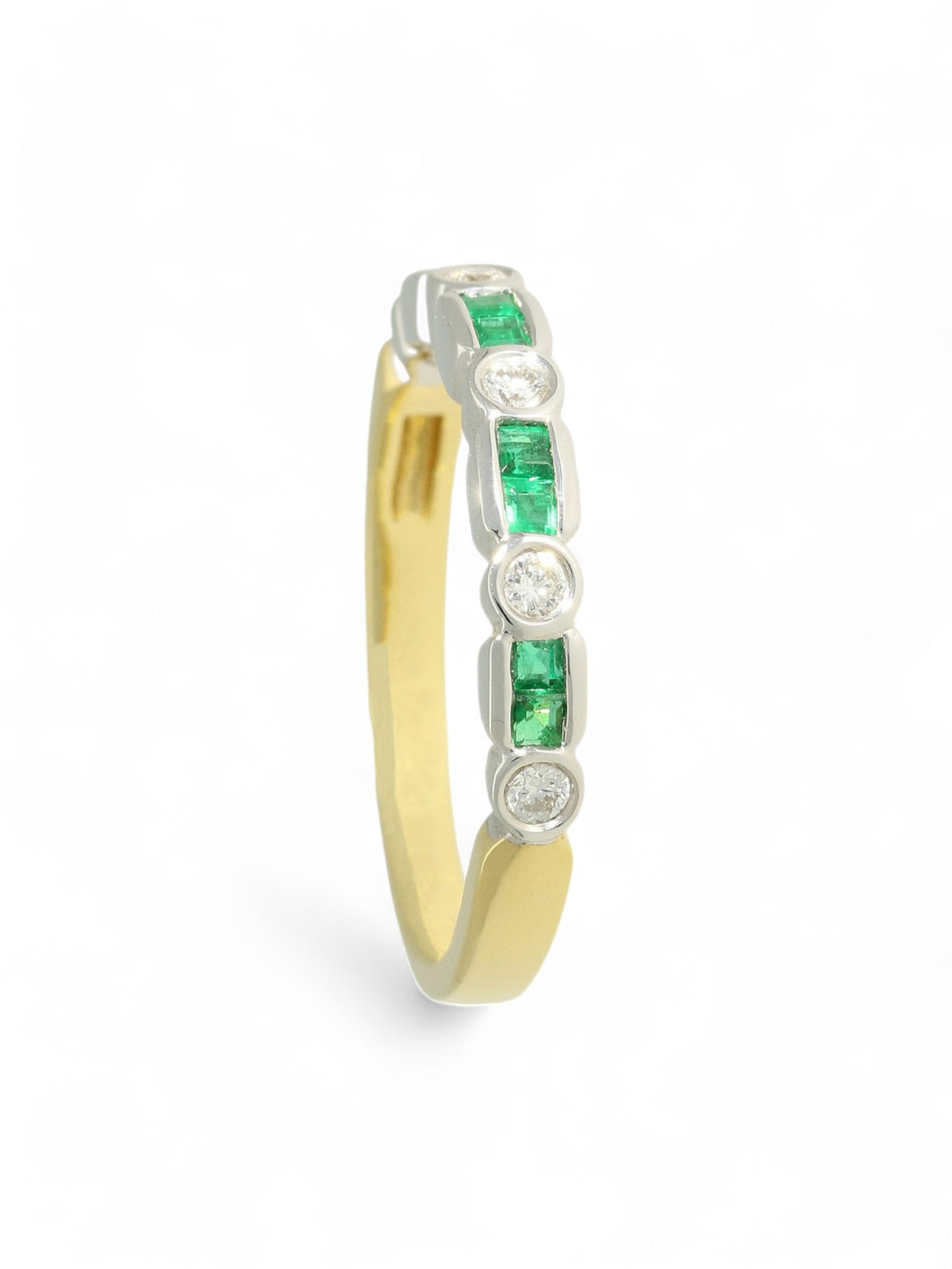 Emerald & Diamond Half Eternity Ring in 18ct Yellow & White Gold