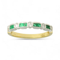 Emerald & Diamond Half Eternity Ring in 18ct Yellow & White Gold