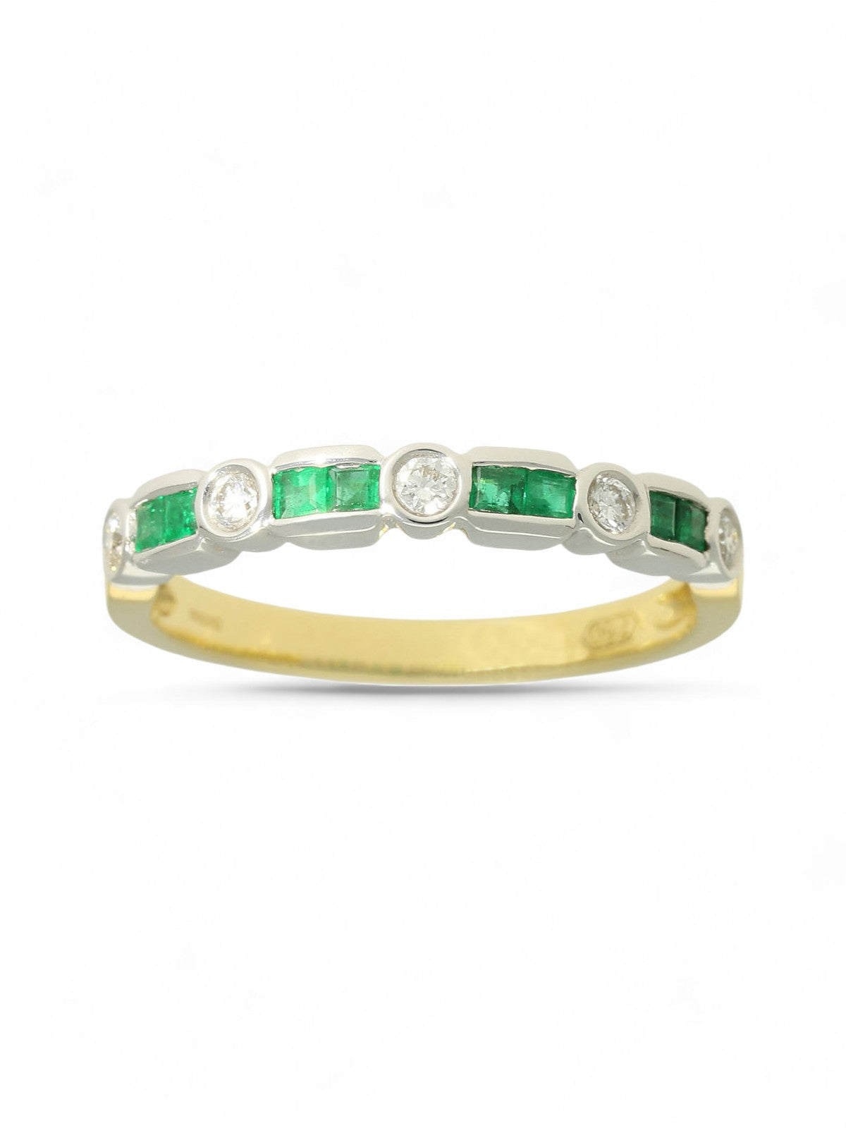 Emerald & Diamond Half Eternity Ring in 18ct Yellow & White Gold