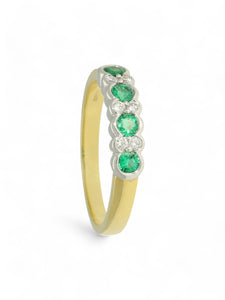 Emerald & Diamond Half Eternity Ring in 18ct Yellow & White Gold