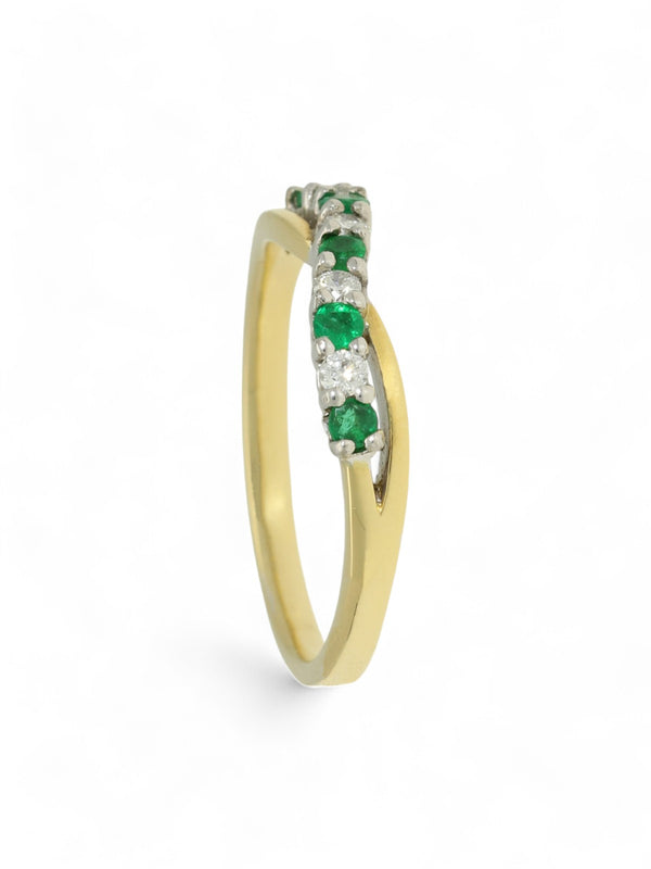 Emerald & Diamond Half Eternity Ring in 18ct Yellow & White Gold