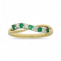 Emerald & Diamond Half Eternity Ring in 18ct Yellow & White Gold