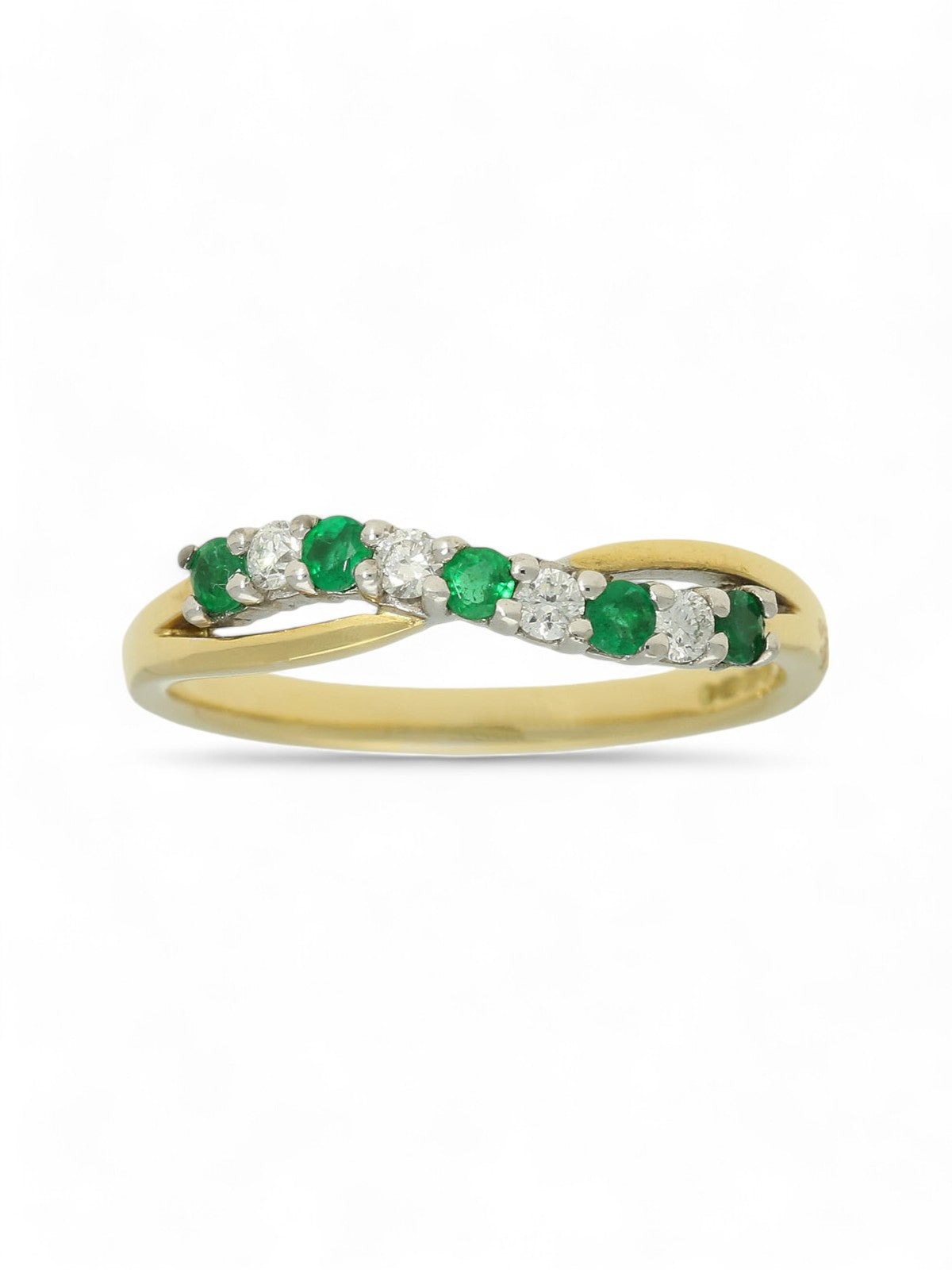 Emerald & Diamond Half Eternity Ring in 18ct Yellow & White Gold