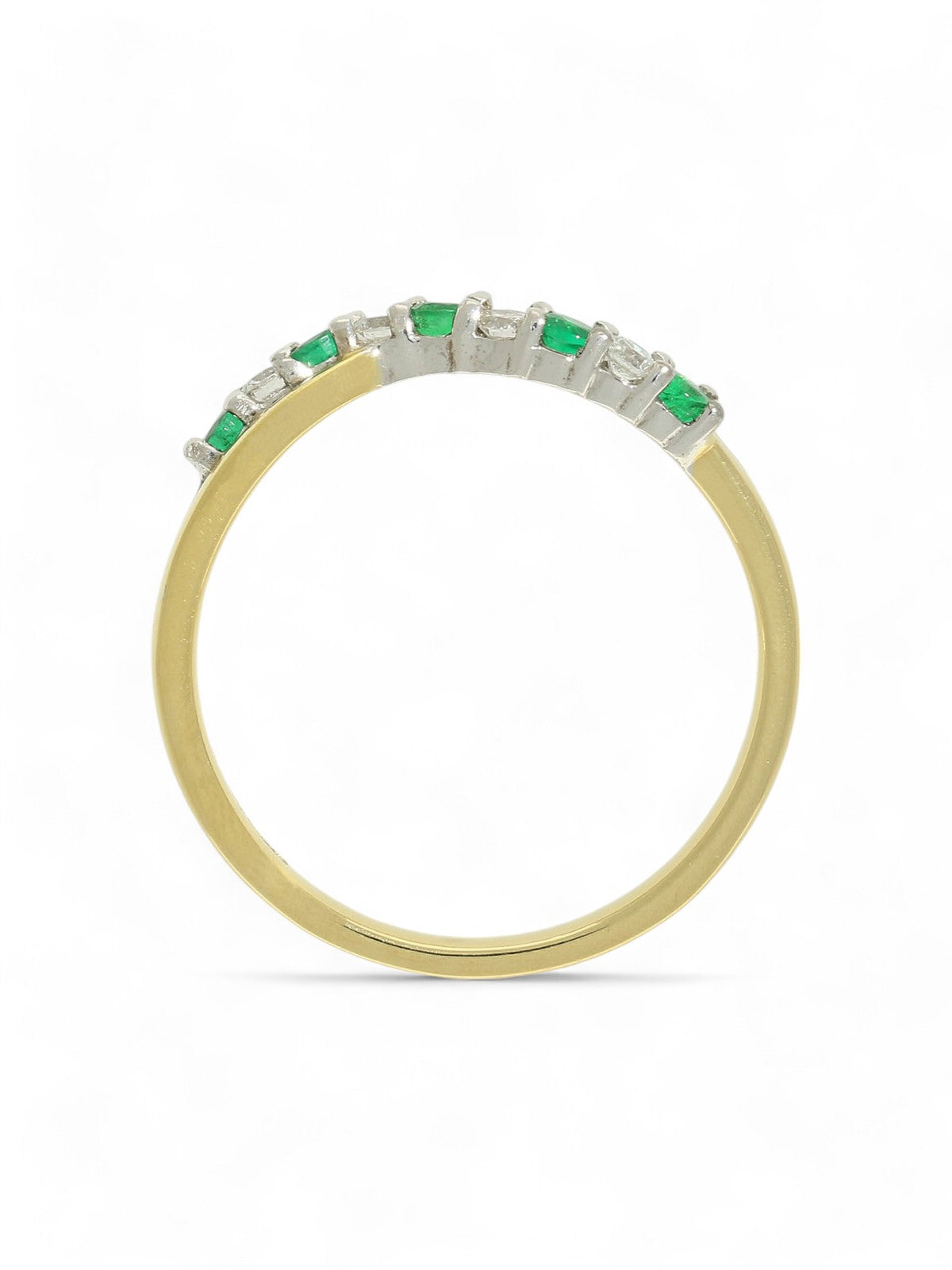 Emerald & Diamond Half Eternity Ring in 18ct Yellow & White Gold