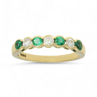 Emerald & Diamond Half Eternity Ring Round Brilliant Cut in 18ct Yellow Gold