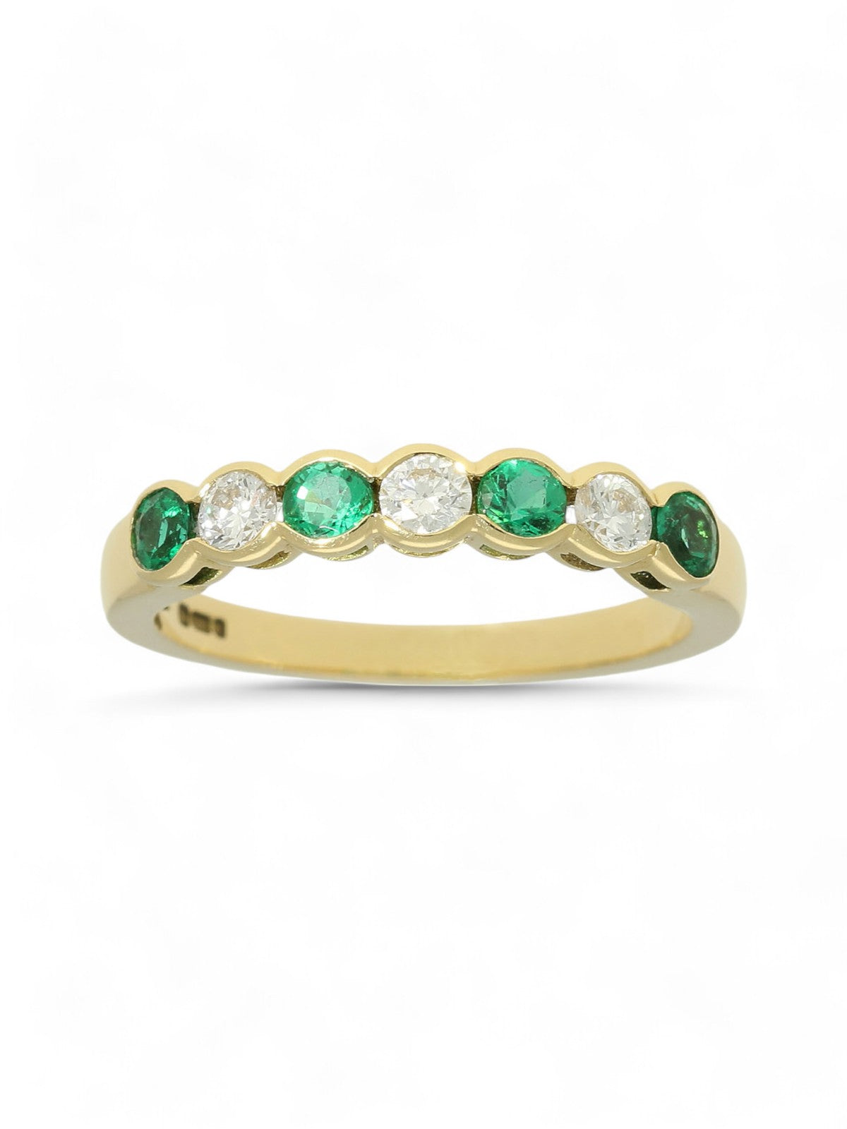 Emerald & Diamond Half Eternity Ring Round Brilliant Cut in 18ct Yellow Gold