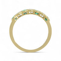 Emerald & Diamond Half Eternity Ring Round Brilliant Cut in 18ct Yellow Gold