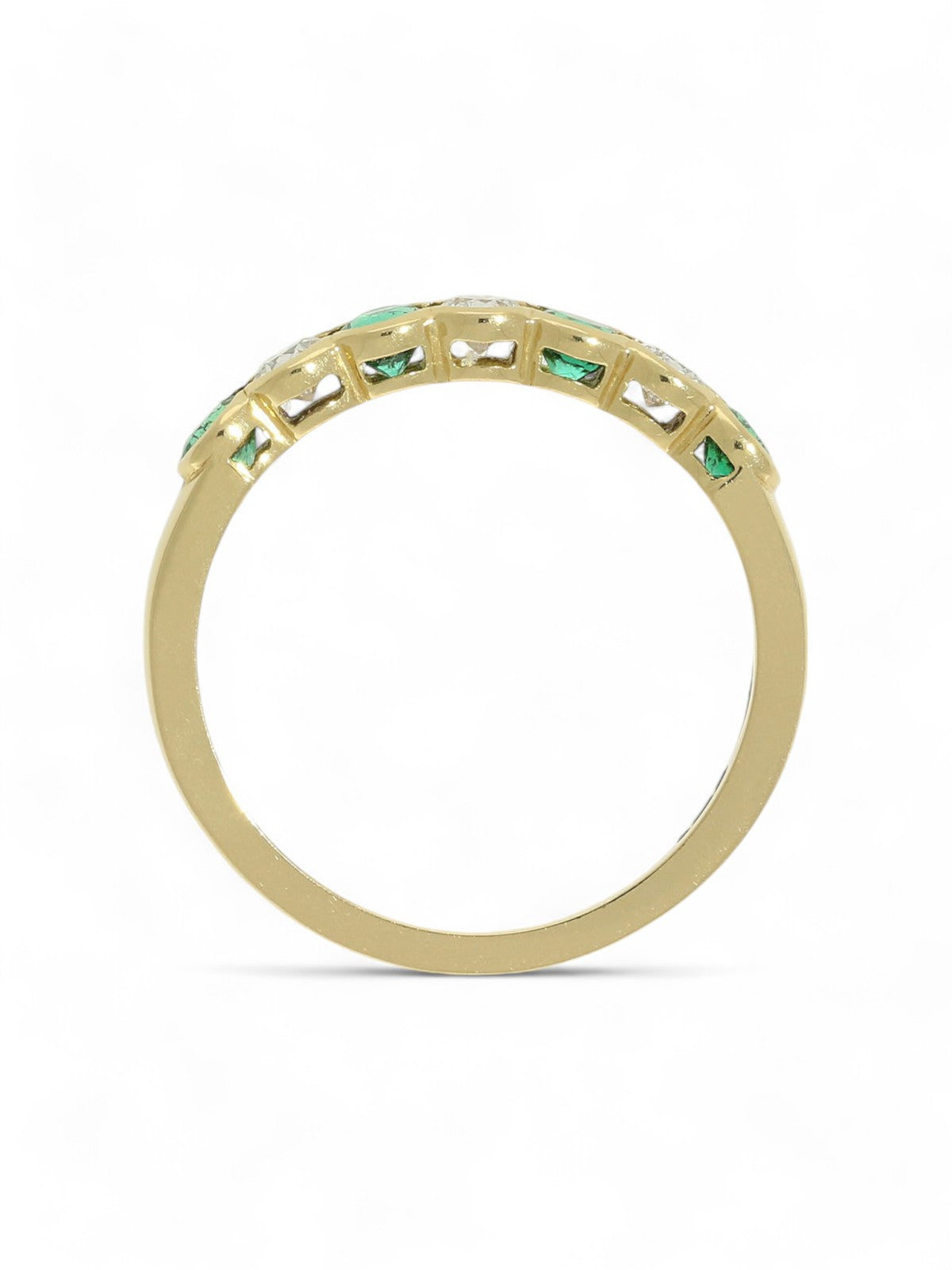 Emerald & Diamond Half Eternity Ring Round Brilliant Cut in 18ct Yellow Gold