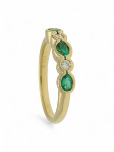 Emerald & Diamond Half Eternity Ring in 18ct Yellow Gold