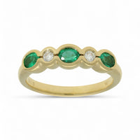 Emerald & Diamond Half Eternity Ring in 18ct Yellow Gold