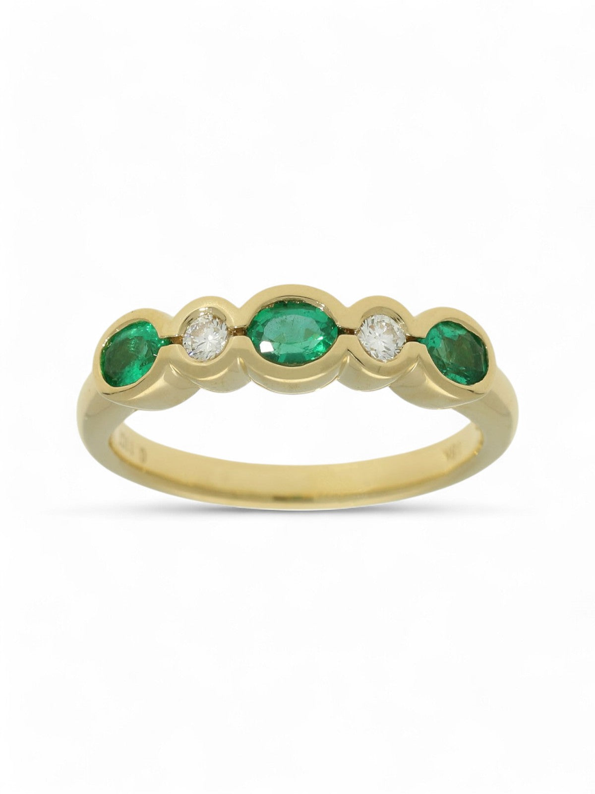 Emerald & Diamond Half Eternity Ring in 18ct Yellow Gold