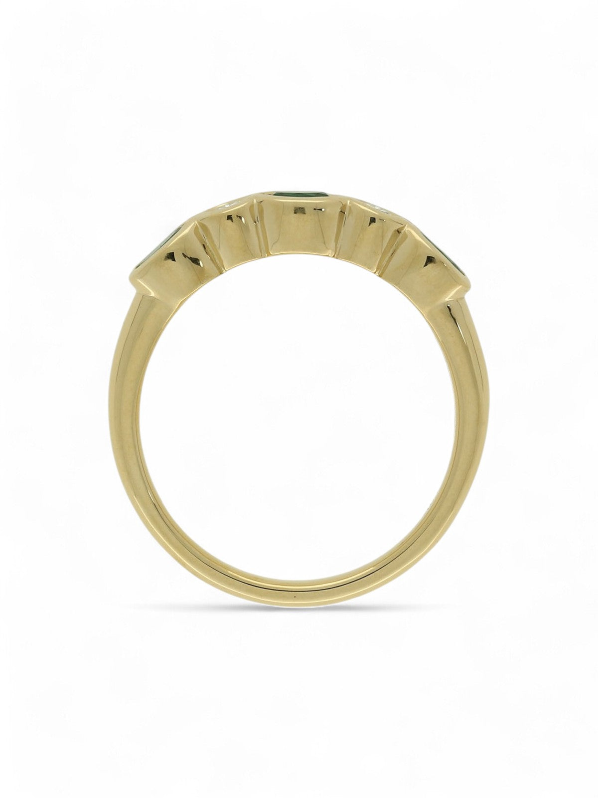 Emerald & Diamond Half Eternity Ring in 18ct Yellow Gold