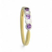 Amethyst & Diamond Five Stone Ring in 18ct Yellow & White Gold