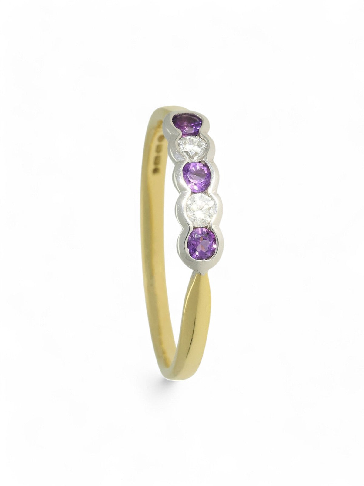 Amethyst & Diamond Five Stone Ring in 18ct Yellow & White Gold