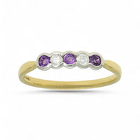 Amethyst & Diamond Five Stone Ring in 18ct Yellow & White Gold