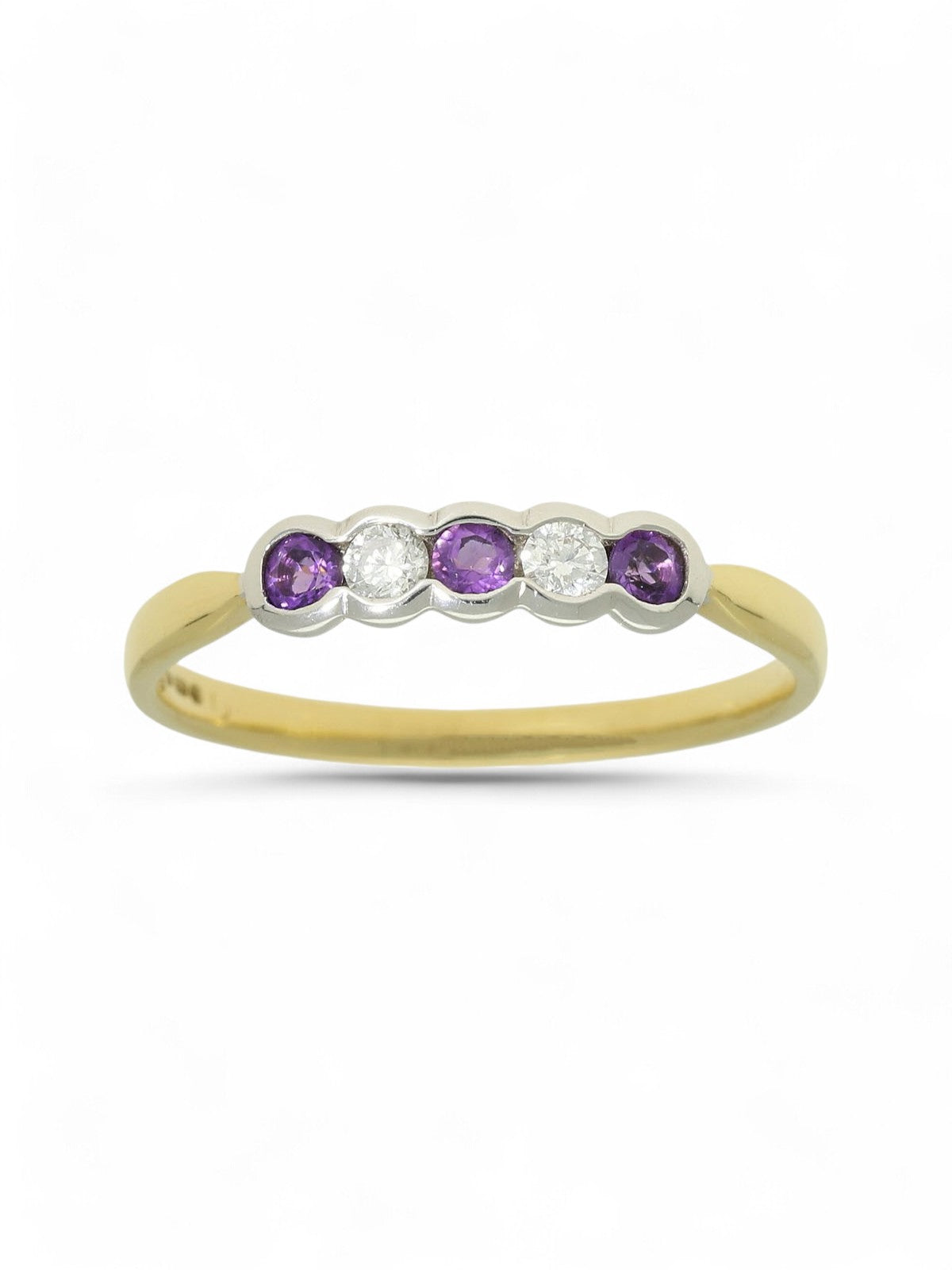 Amethyst & Diamond Five Stone Ring in 18ct Yellow & White Gold