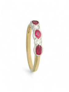 Ruby & Diamond Five Stone Ring in 9ct Yellow & White Gold