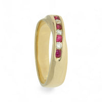 Ruby & Diamond Half Eternity Ring in 9ct Yellow Gold