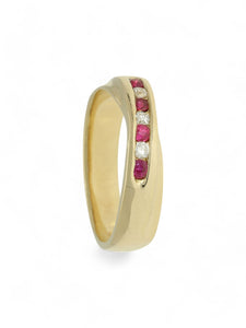 Ruby & Diamond Half Eternity Ring in 9ct Yellow Gold