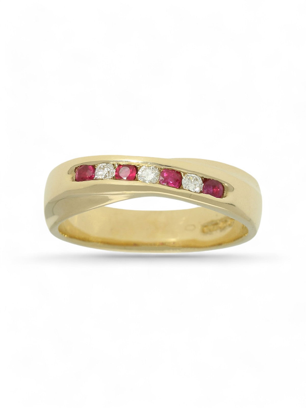 Ruby & Diamond Half Eternity Ring in 9ct Yellow Gold