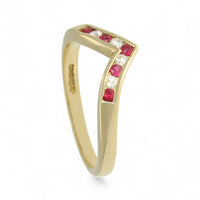 Ruby & Diamond Wishbone Half Eternity Ring in 9ct Yellow Gold