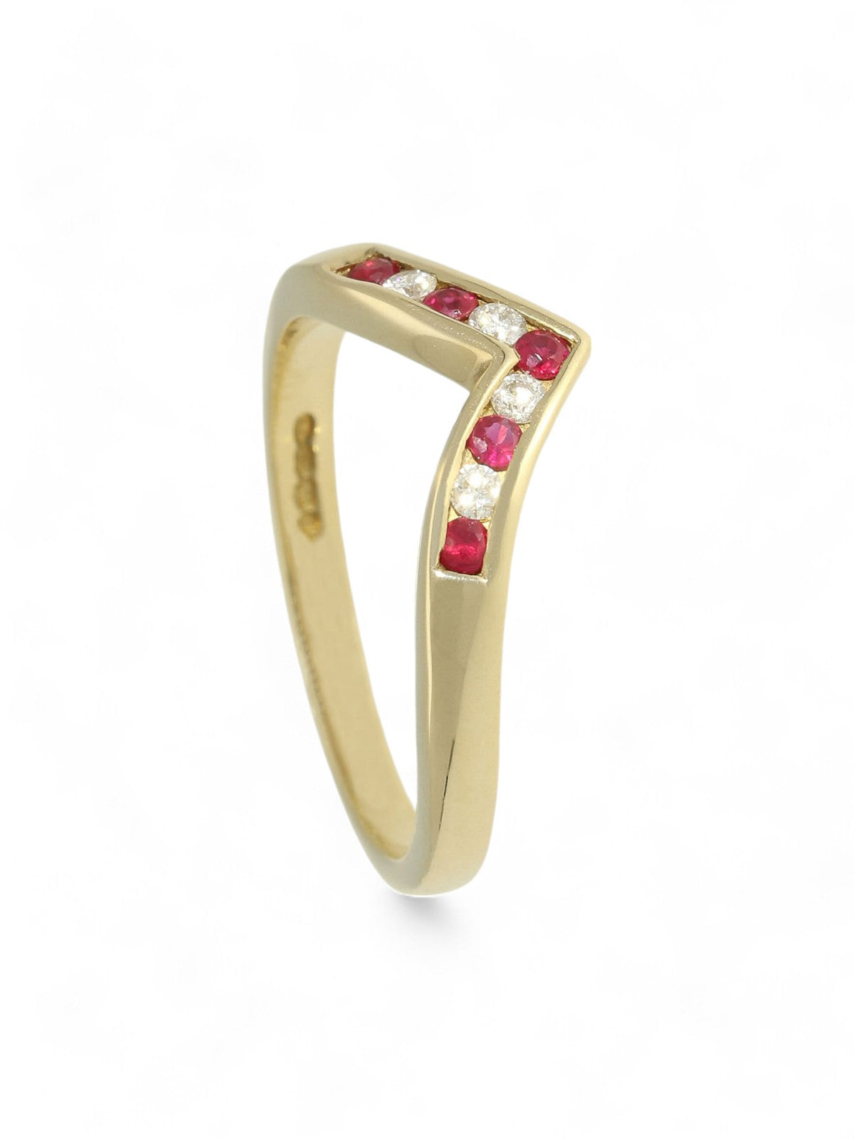 Ruby & Diamond Wishbone Half Eternity Ring in 9ct Yellow Gold