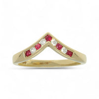 Ruby & Diamond Wishbone Half Eternity Ring in 9ct Yellow Gold