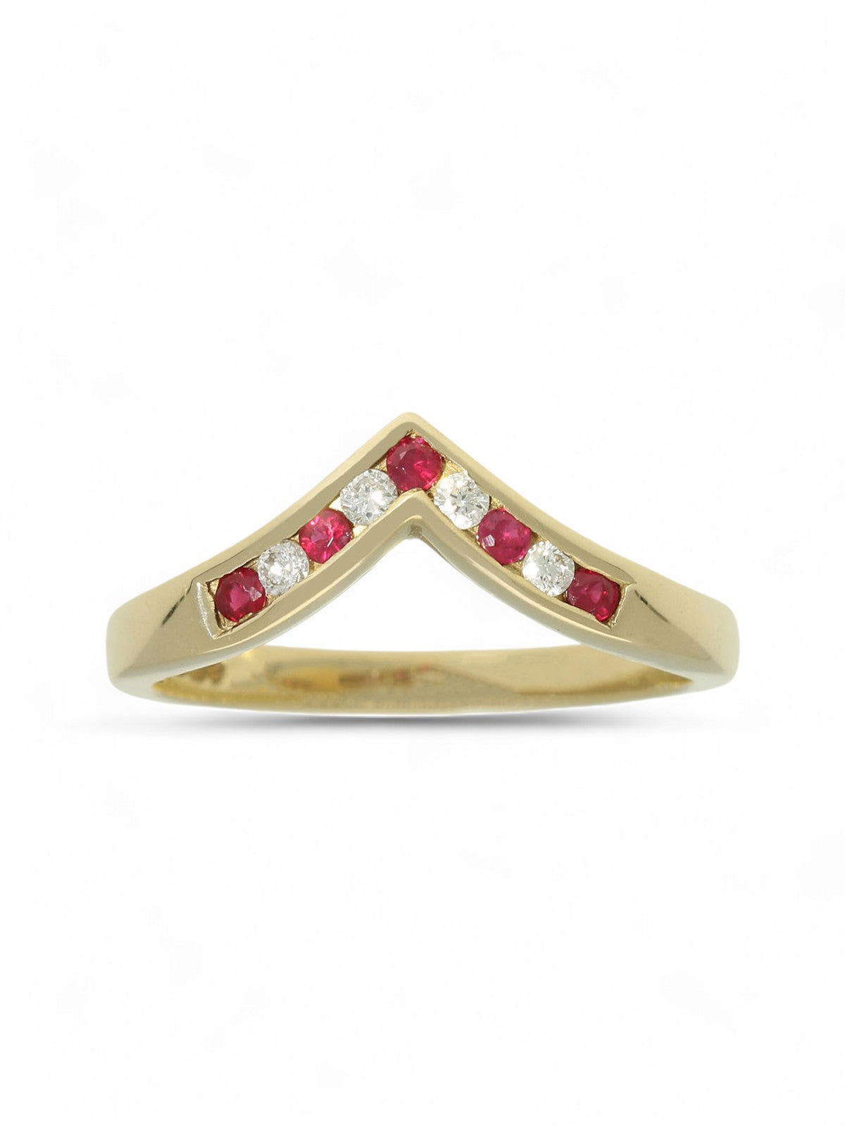 Ruby & Diamond Wishbone Half Eternity Ring in 9ct Yellow Gold